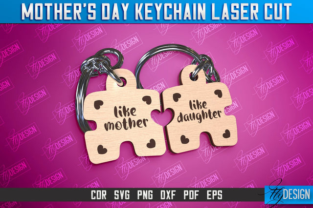Mother’s Day Keychain Laser Cut | Happy Mother’s Day | Paired Keychains Design SVG Fly Design 