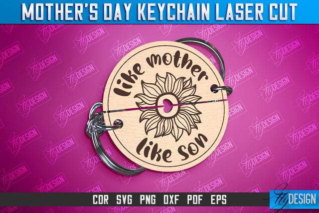 Mother’s Day Keychain Laser Cut | Happy Mother’s Day | Paired Keychains Design SVG Fly Design 
