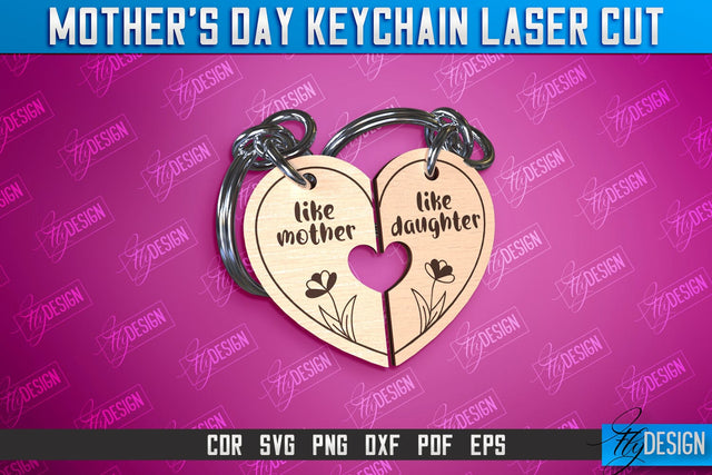 Mother’s Day Keychain Laser Cut | Happy Mother’s Day | Paired Keychains Design SVG Fly Design 