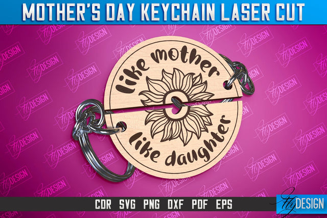 Mother’s Day Keychain Laser Cut | Happy Mother’s Day | Paired Keychains Design SVG Fly Design 