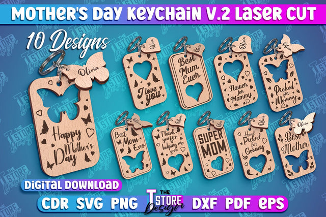 Mother's day Keychain Laser Cut SVG Bundle | Mom Keyring SVG | Mothers Day Quotes | Mom Pop Up Keychain SVG The T Store Design 
