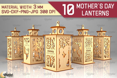 Mothers Day lantern SVG Bundle. Candle Holder Laser Cut SVG Evgenyia Guschina 