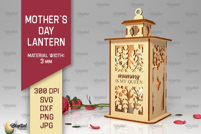 Mothers Day lantern SVG. Candle Holder Laser Cut SVG Evgenyia Guschina 