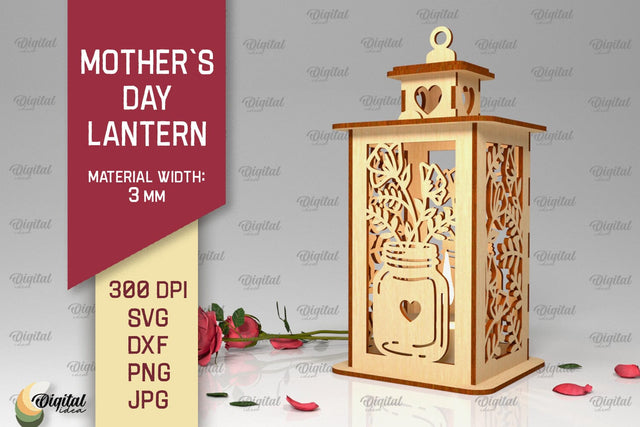 Mothers Day lantern SVG. Candle Holder Laser Cut SVG Evgenyia Guschina 