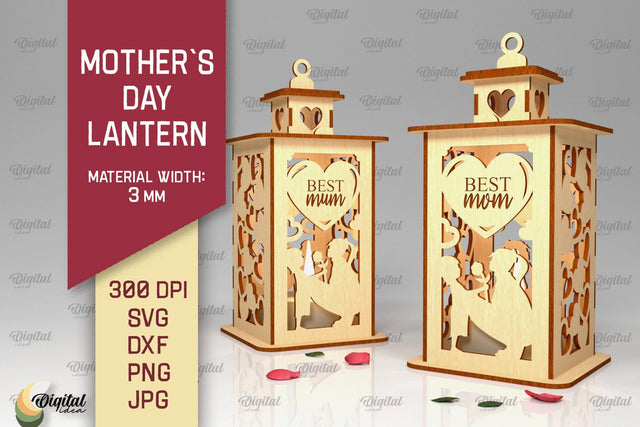 Mothers Day lantern SVG. Candle Holder Laser Cut SVG Evgenyia Guschina 