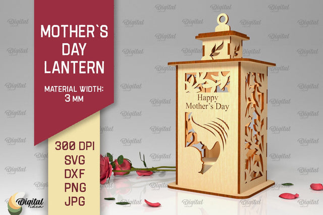 Mothers Day lantern SVG. Candle Holder Laser Cut SVG Evgenyia Guschina 
