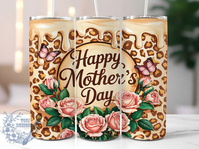 Mother's Day Leopard Rose 20oz Tumbler, Roses Design, Leopard Print, Inflated Style, 20oz Tumbler Wrap, Mom Gift, Floral Sublimation Sublimation ToriDesigns 