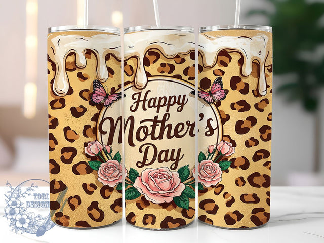 Mother's Day Leopard Rose 20oz Tumbler, Roses Design, Leopard Print, Inflated Style, 20oz Tumbler Wrap, Mom Gift, Floral Sublimation Sublimation ToriDesigns 