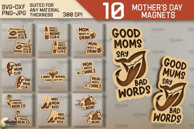 Mother's Day Magnet Laser Cut Bundle. Gift for Mom SVG SVG Evgenyia Guschina 