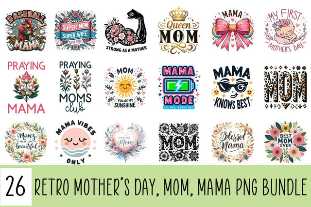 Mother's Day Mom Mama Sublimation PNG Clipart Bundle Printable File Sublimation Creativedesigntee 