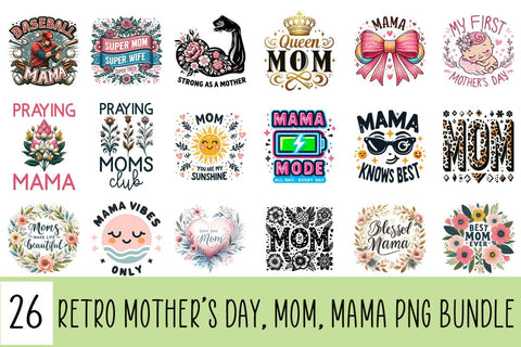 Mother's Day Mom Mama Sublimation PNG Clipart Bundle Printable File Sublimation Creativedesigntee 
