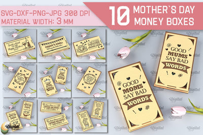 Mothers Day Money Box SVG Bundle. Laser Cut Money Gift Box SVG Evgenyia Guschina 