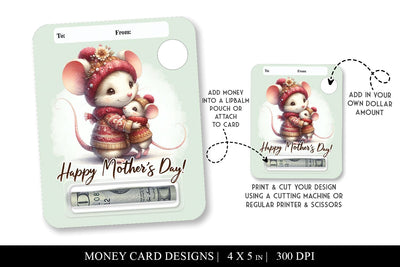 Mother's Day Mouse Card Holder, Printable Gift Card Sleeve Sublimation BijouBay 