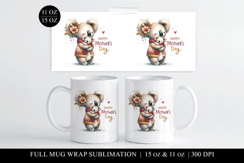 Mothers Day Mug Wrap | Koala & Baby Full Cup Print Sublimation BijouBay 