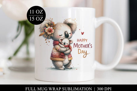 Mothers Day Mug Wrap | Koala & Baby Full Cup Print Sublimation BijouBay 