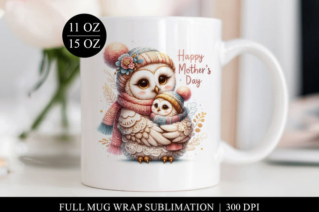 Mothers Day Mug Wrap | Owl & Baby Full Cup Print Sublimation BijouBay 