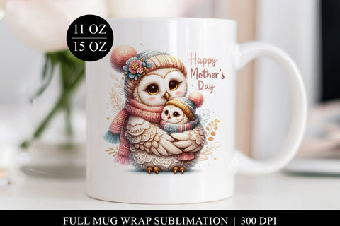 Mothers Day Mug Wrap | Owl & Baby Full Cup Print Sublimation BijouBay 