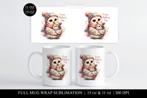 Mothers Day Mug Wrap | Owl & Baby Full Cup Print Sublimation BijouBay 