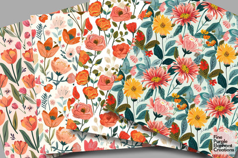 Mother's Day Pattern Paper | Modern Floral Flowers Digital Pattern Fine Purple Elephant Creations 