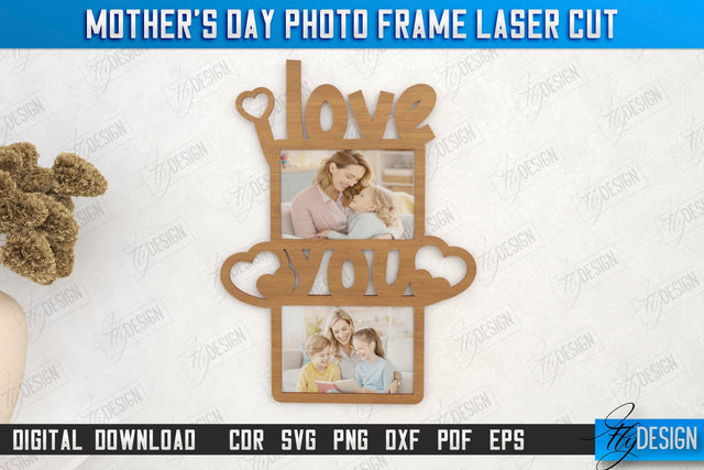 Mother’s Day Photo Frame | Gift Idea | Wall Décor | Hanging Frames | Double Photo Frame | CNC File SVG Fly Design 