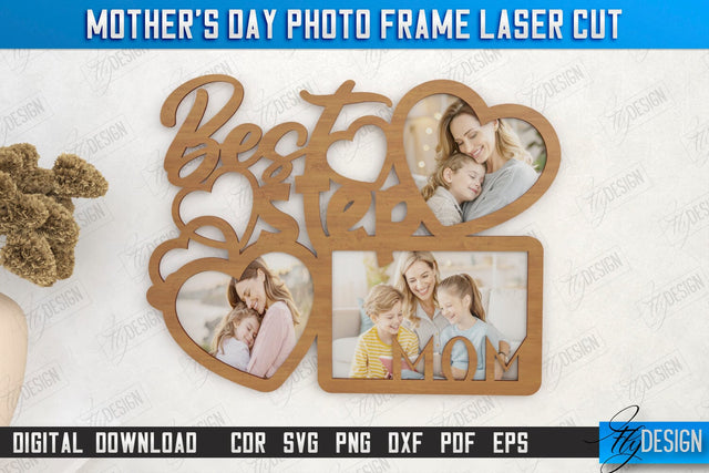Mother’s Day Photo Frame Laser Cut | Triple Photo Frame | ift Idea | Wall Décor | Hanging Frames | CNC File SVG Fly Design 