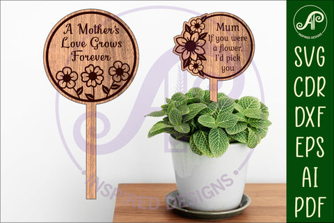 Mother's day plant stake laser engraved SVG circles 1 and 2 SVG APInspireddesigns 