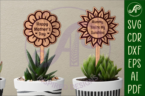 Mother's day plant stake laser engraved SVG flower shapes SVG APInspireddesigns 