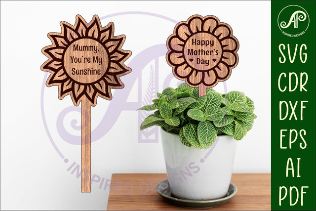 Mother's day plant stake laser engraved SVG flower shapes SVG APInspireddesigns 
