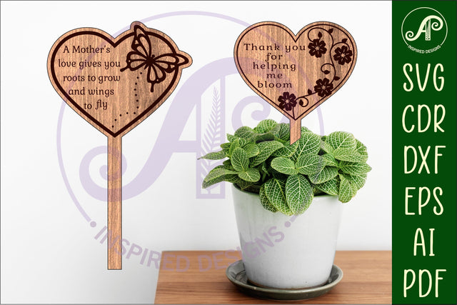 Mother's day plant stake laser engraved SVG heart shapes SVG APInspireddesigns 