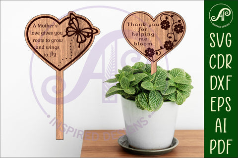 Mother's day plant stake laser engraved SVG heart shapes SVG APInspireddesigns 