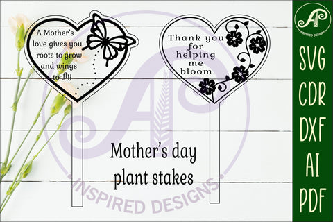 Mother's day plant stake laser engraved SVG heart shapes SVG APInspireddesigns 