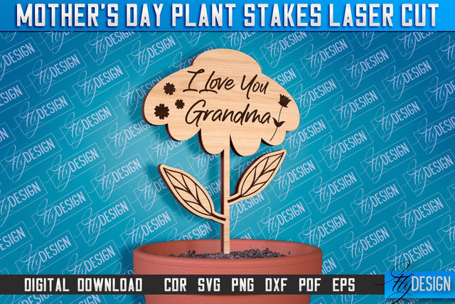 Mother's Day Plant Stakes Laser Cut | Laser Flower Stakes Design | CNC Files SVG Fly Design 