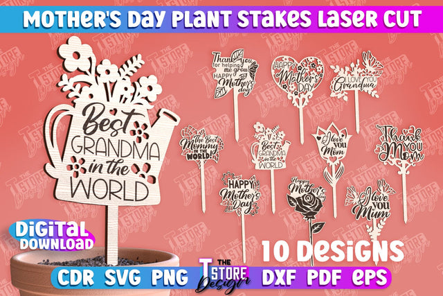Mothers Day Plant Trellis Laser Cut | Mom Plant Stakes Design | Garden Stakes Laser Cut | Mom Cake Topper SVG The T Store Design 