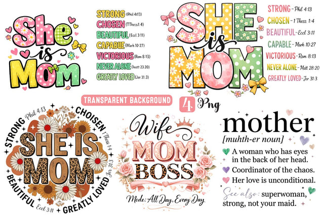 Mother's Day PNG,Faux Yarn Mother's Day png,She is Mom PNG,Mother's Day Sublimation Design,Mother's Day Shirt Design,Mother's Day Sublimation Designs,Mom Christian Shirt Design,She is mom Christian birble Verse Shirt,Christian Mom png Sublimation BlackCatsMedia 