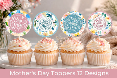 Mother’s Day Printable Cupcake Toppers Floral SVG KMarinaDesign 