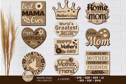 Mother's Day SET Multilayer Wall Panels SVG LaserCutano 