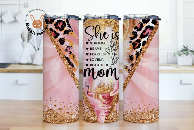Mother's Day She is Quote Leopard Gold Glitter Sublimation, 20 oz tumbler sublimation Design, Mothers day tumbler Wrap Sublimation Rabbitmakies 