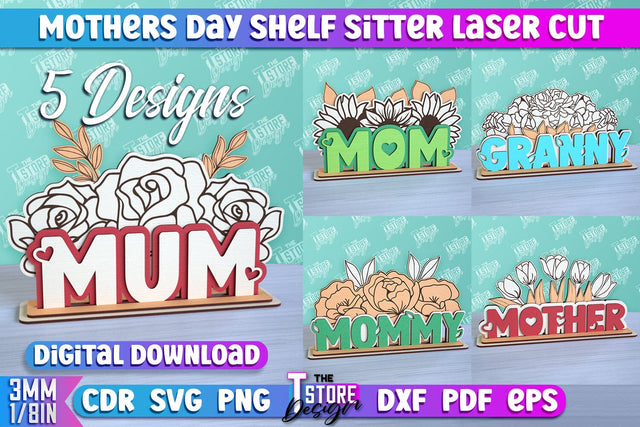 Mother’s Day Shelf Sign Bundle | 3D Shelf Sign | Gift for Grandma | CNC Files SVG The T Store Design 