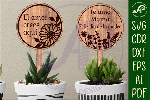 Mother's day Spanish plant stake laser engraved SVG circles 3 and 4 SVG APInspireddesigns 