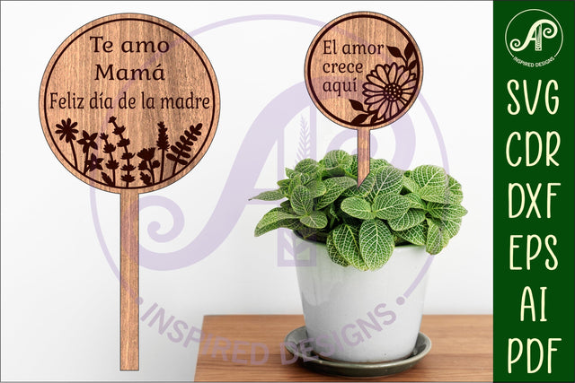Mother's day Spanish plant stake laser engraved SVG circles 3 and 4 SVG APInspireddesigns 