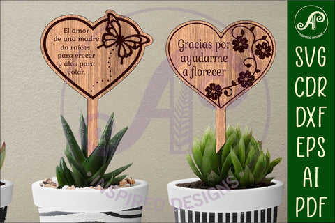 Mother's day Spanish plant stake laser engraved SVG Hearts SVG APInspireddesigns 