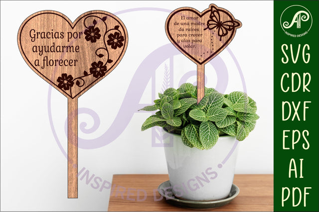 Mother's day Spanish plant stake laser engraved SVG Hearts SVG APInspireddesigns 