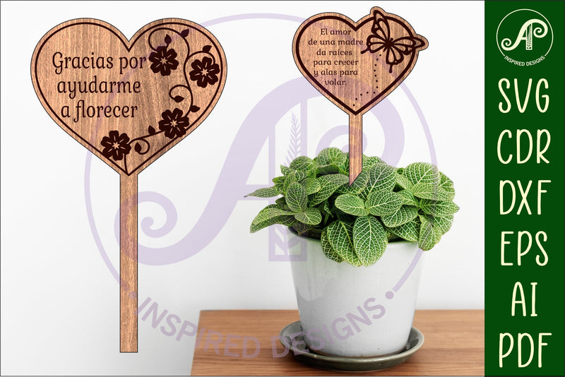 Mother's day Spanish plant stake laser engraved SVG Hearts SVG APInspireddesigns 