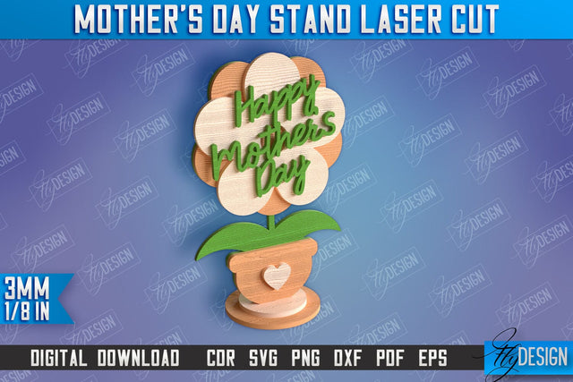 Mother's Day Stand Laser Cut | 3D Flower Stand | Family Decor | CNC File SVG Fly Design 