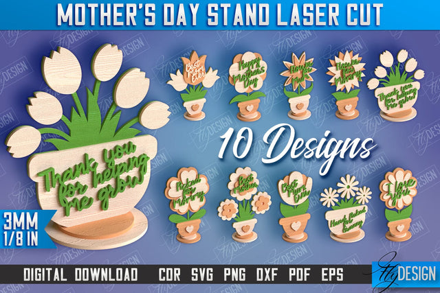 Mother's Day Stand Laser Cut | 3D Flower Stand | Family Decor | CNC File SVG Fly Design 