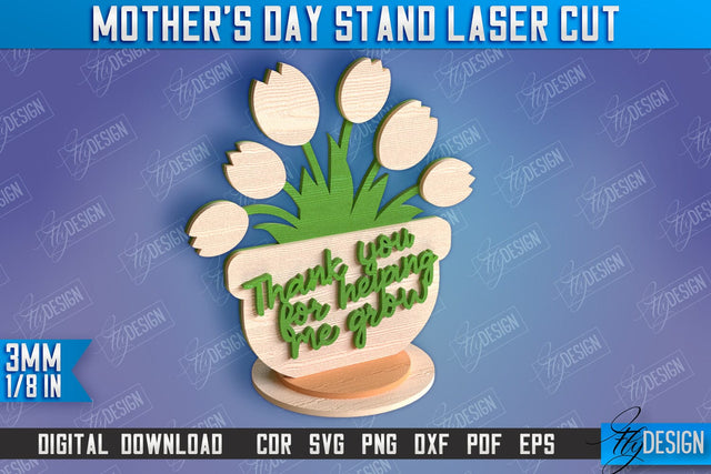 Mother's Day Stand Laser Cut | 3D Flower Stand | Family Decor | CNC File SVG Fly Design 