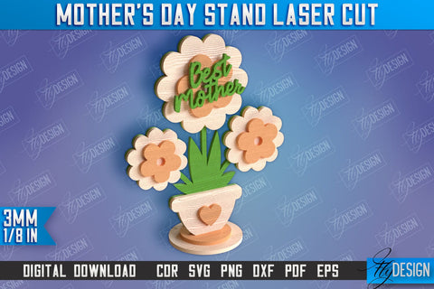 Mother's Day Stand Laser Cut | 3D Flower Stand | Family Decor | CNC File SVG Fly Design 