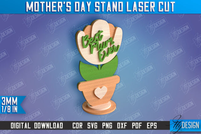 Mother's Day Stand Laser Cut | 3D Flower Stand | Family Decor | CNC File SVG Fly Design 