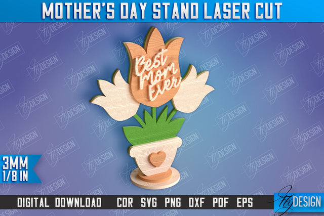 Mother's Day Stand Laser Cut | 3D Flower Stand | Family Decor | CNC File SVG Fly Design 