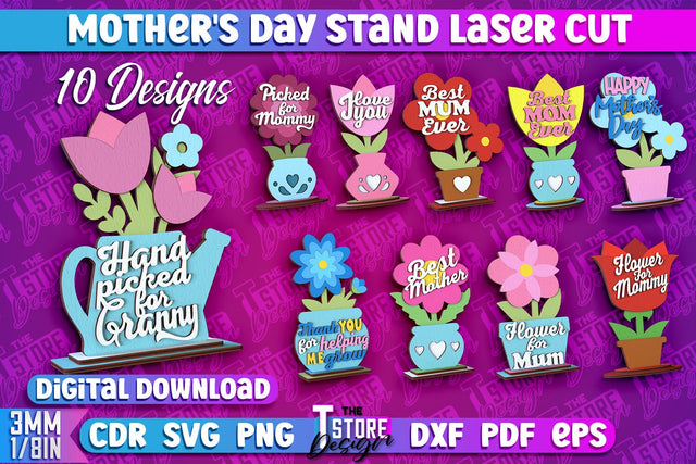 Mother's Day Stand Laser Cut Bundle | Mothers Day Flower Stand | 3D Flower Laser Design SVG The T Store Design 